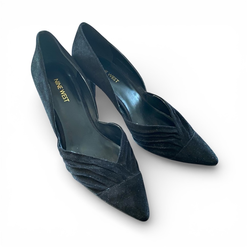 Nine West • Black Ruched Suede Heels • Size 9.5